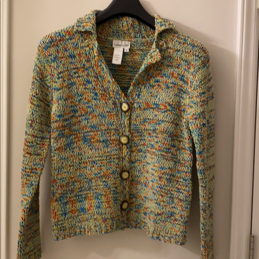 Coldwater Creek Multicolor Knit Cardigan in Yellow, Blue & Orange